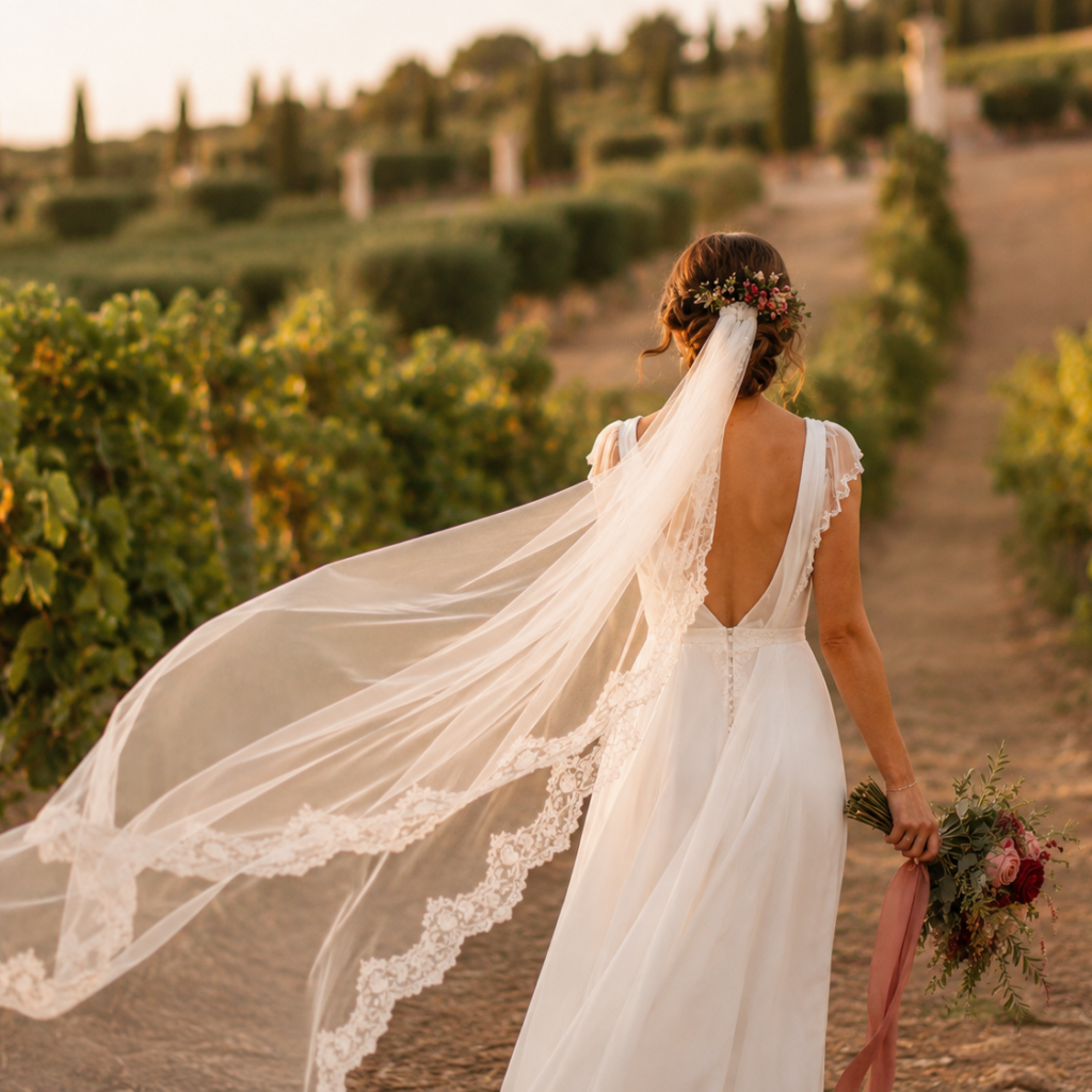 Bride in vineyard in Spain