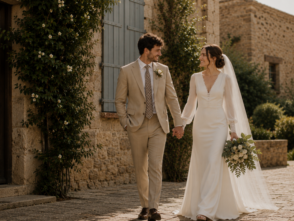 Photo of a married couple celebrating a winter wedding in Spain