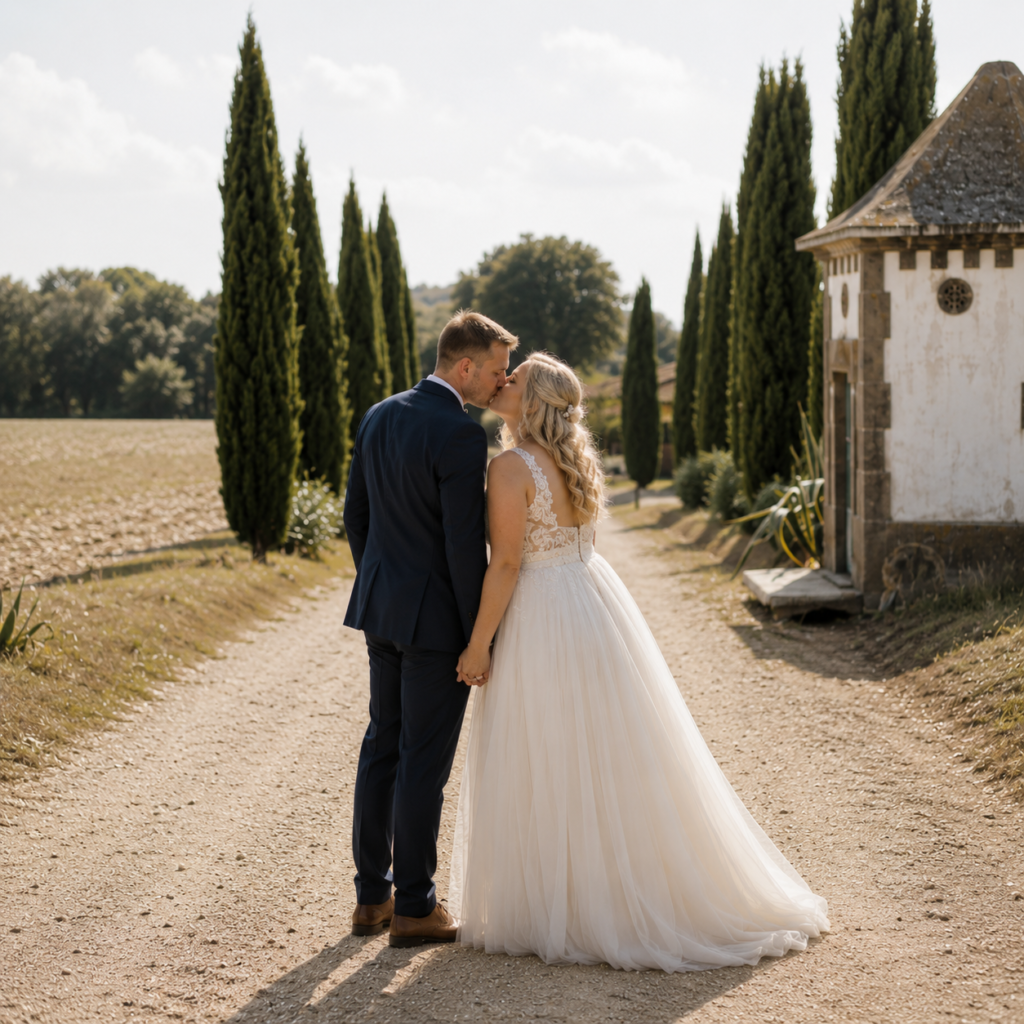 Couple kissing in rural surroundings in Spain