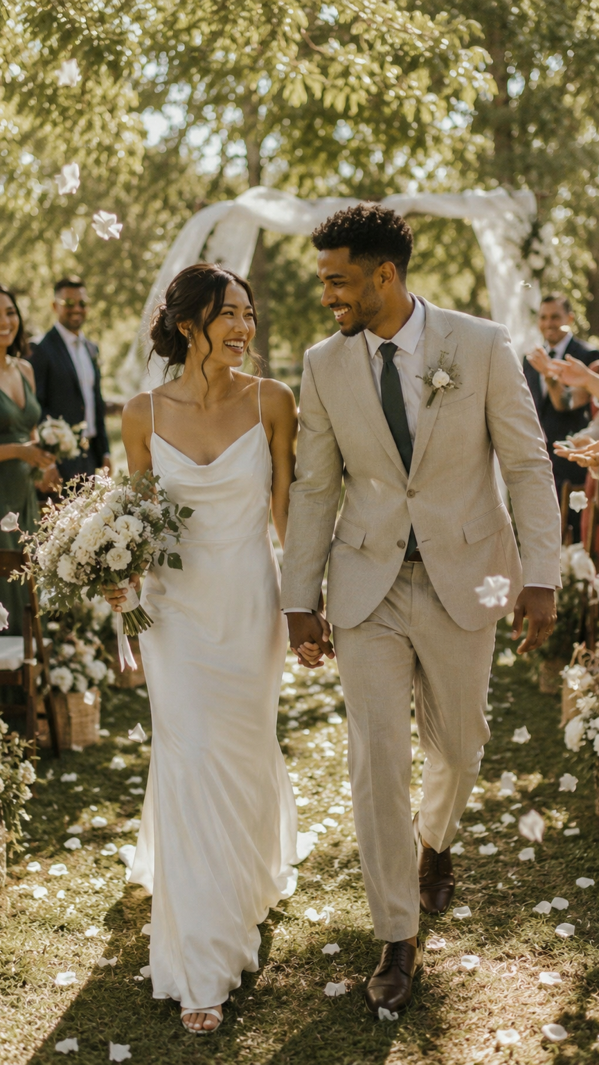 Photo of couple leaving wedding ceremony