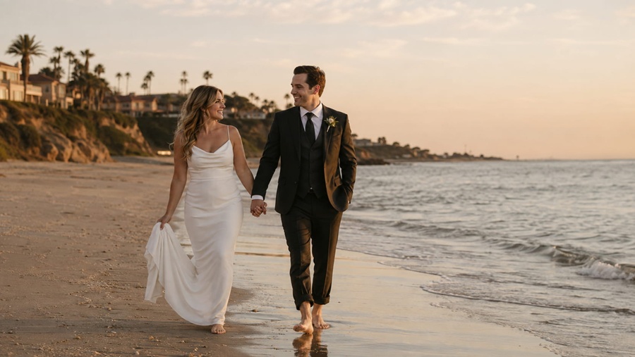 Photo of groom and bride on a beach in Spain